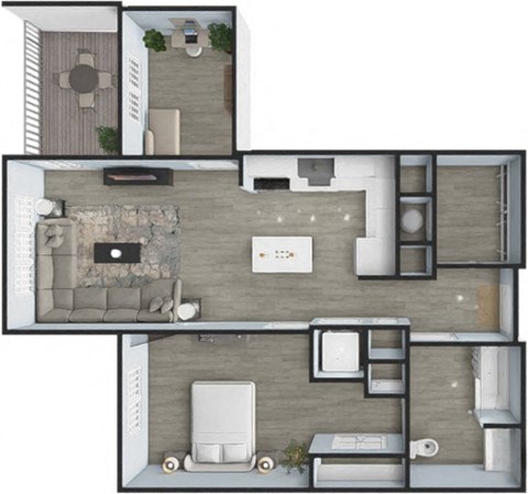 Floor plan for 1 bed, 1 bath, 870 sqft